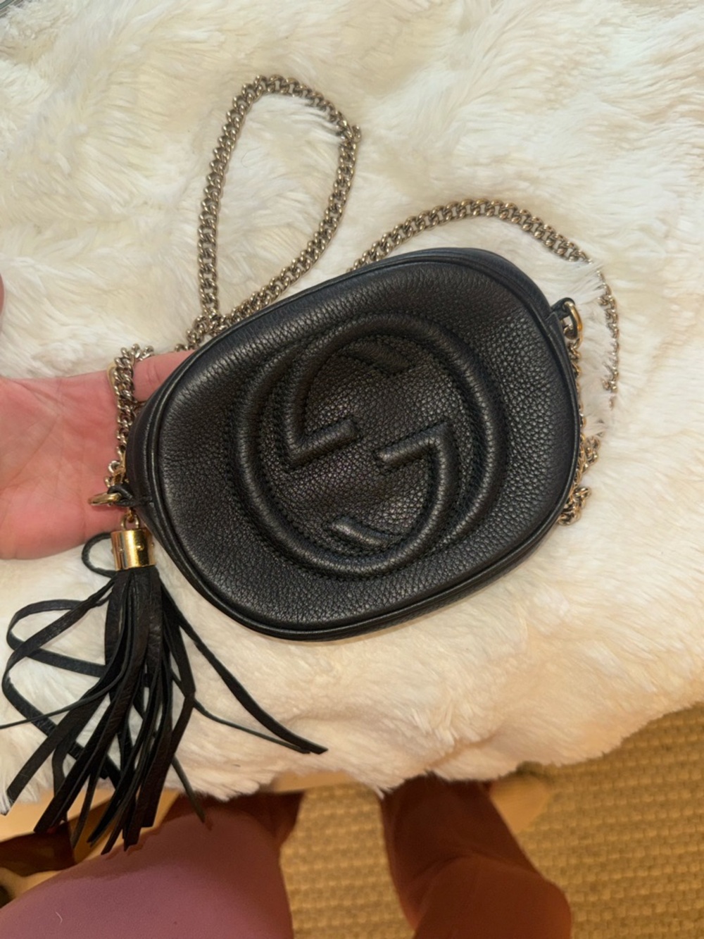 Gucci Black Pebbled Leather Crossbody with Tassel and Chain - Picture 5 of 6